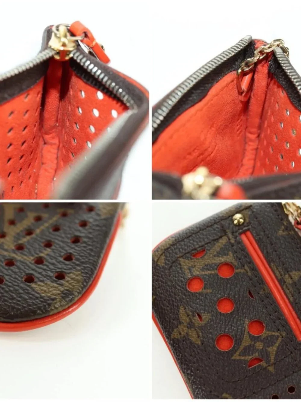 LOUIS VUITTON Monogram Perfo Pochette Cles Coin Purse Orange M95222 Auth 180394M
